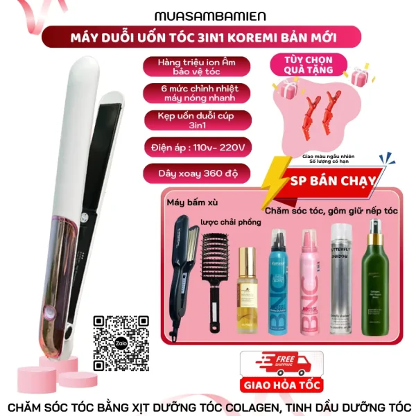 Máy duỗi tóc, kẹp thẳng, ép tóc, uốn cúp xoăn lọn đa năng Koremi NA_8868 - Ảnh 3