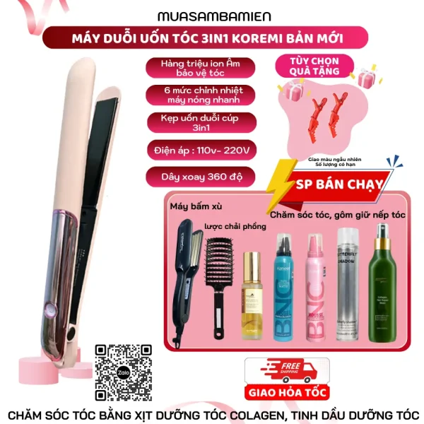 Máy duỗi tóc, kẹp thẳng, ép tóc, uốn cúp xoăn lọn đa năng Koremi NA_8868 - Ảnh 5