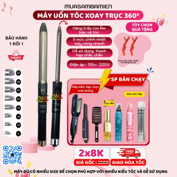 Máy uốn tóc xoăn Hàn Quốc Koremi trục xoay 360 độ chuẩn salon