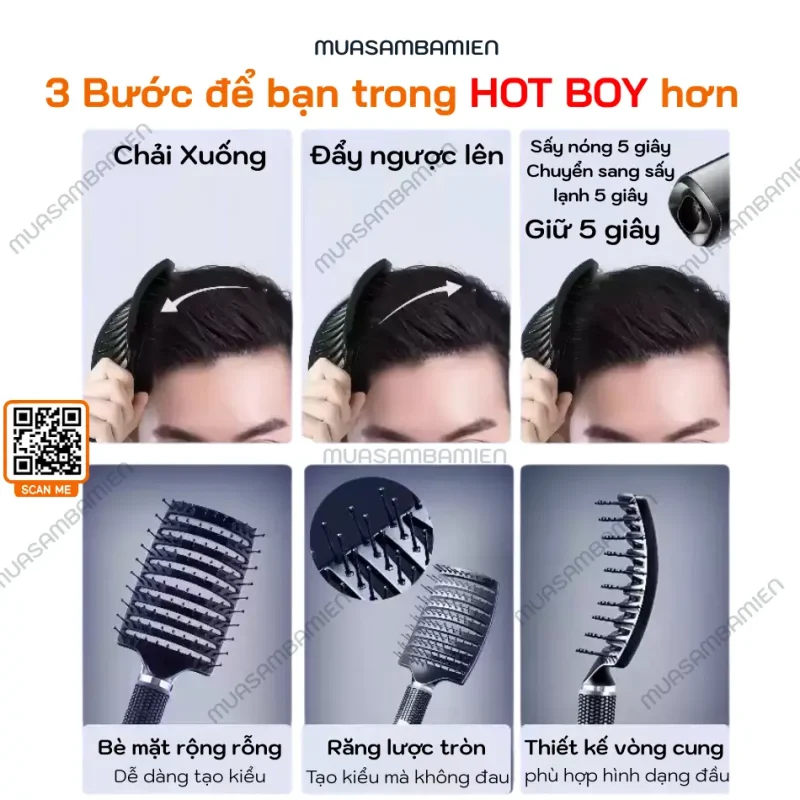 Lược Chải Tóc Gỡ Rối Massage Bản Lớn Cong