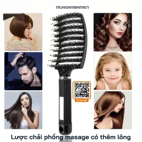 Lược chải tóc B275 có lông mềm, Gỡ rối nhẹ nhàng, massage thư giãn, tạo kiểu chuẩn salon