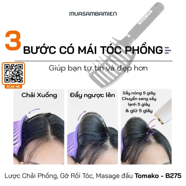 Lược chải tóc, Lược chải phồng tóc masage Tomako B275 cao cấp - Hình ảnh 2