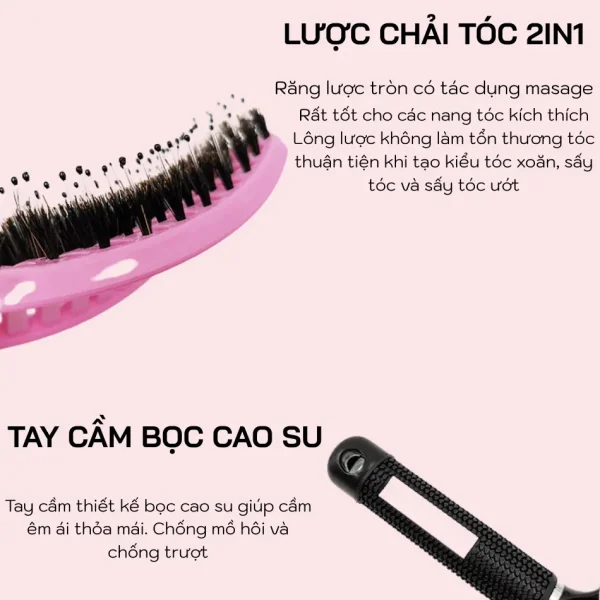 Lược chải tóc B275 có lông mềm, Gỡ rối nhẹ nhàng, massage thư giãn, tạo kiểu chuẩn salon - Ảnh 5