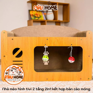 Bàn Cào móng cho mèo kết hợp nhà cho mèo tivi 2 tầng gỗ 2in1 vừa nhà cho mèo vừa bàn cào móng mèo - Ảnh 9