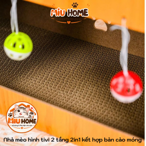 Bàn Cào móng cho mèo kết hợp nhà cho mèo tivi 2 tầng gỗ 2in1 vừa nhà cho mèo vừa bàn cào móng mèo - Ảnh 8