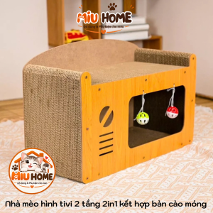 Bàn Cào móng cho mèo kết hợp nhà cho mèo tivi 2 tầng gỗ 2in1 vừa nhà cho mèo vừa bàn cào móng mèo - Ảnh 7