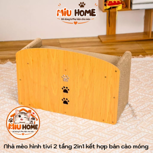 Bàn Cào móng cho mèo kết hợp nhà cho mèo tivi 2 tầng gỗ 2in1 vừa nhà cho mèo vừa bàn cào móng mèo - Ảnh 5