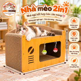 Bàn Cào móng cho mèo kết hợp nhà cho mèo tivi 2 tầng gỗ 2in1 vừa nhà cho mèo vừa bàn cào móng mèo