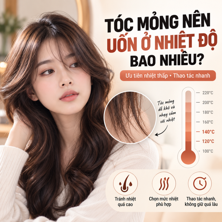 tóc mỏng nên uốn tóc ở nhiệt độ bao nhiêu Tóc mỏng nên uốn tóc ở nhiệt độ bao nhiêu và cách chọn mức nhiệt phù hợp